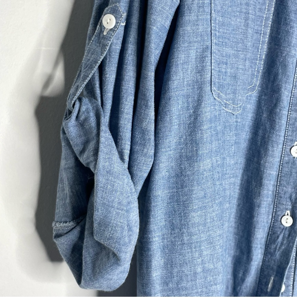 Hester & Orchard Blue Chambray Button Down Tab sleeve Blouse Size 1X - Picture 6 of 13